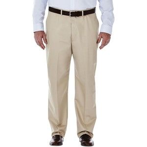 Haggar Work to Weekend Khaki Pants Mens 40x32 Beige Comfort Waist Cotton NEW